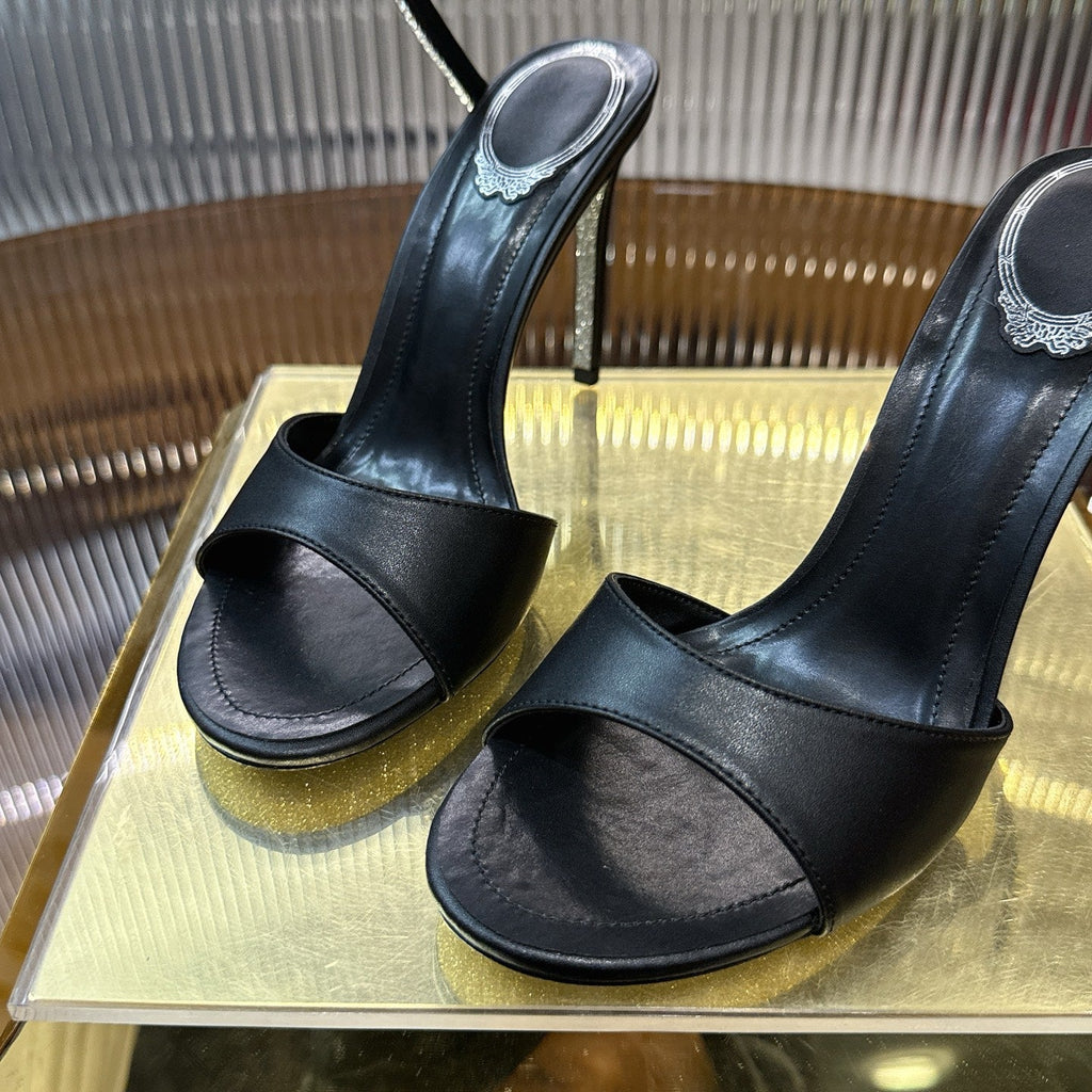 RENE CAOVILLA 26S HEELED SANDALS 95 MM IN BLACK LAMBSKIN