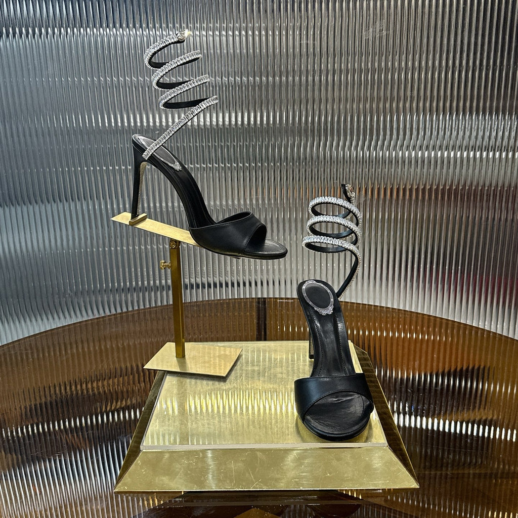 RENE CAOVILLA 26S HEELED SANDALS 95 MM IN BLACK LAMBSKIN