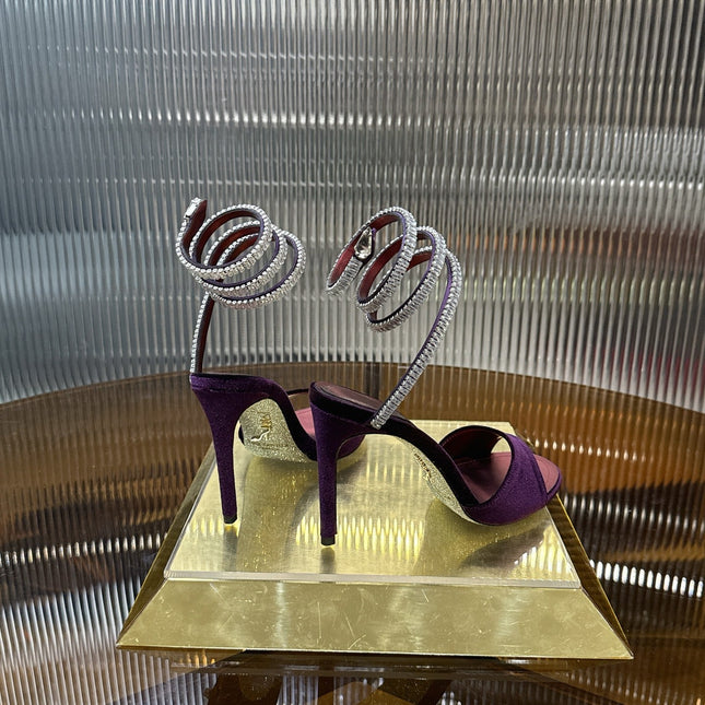 RENE CAOVILLA 26S CRYSTAL WRAP HEELS 95 MM IN DARK RED VELVET
