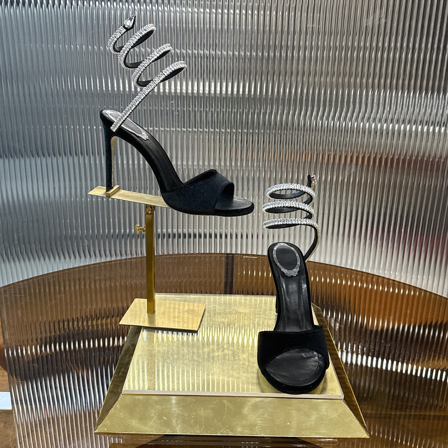 RENE CAOVILLA 26S CRYSTAL WRAP HEELS 95 MM IN BLACK VELVET