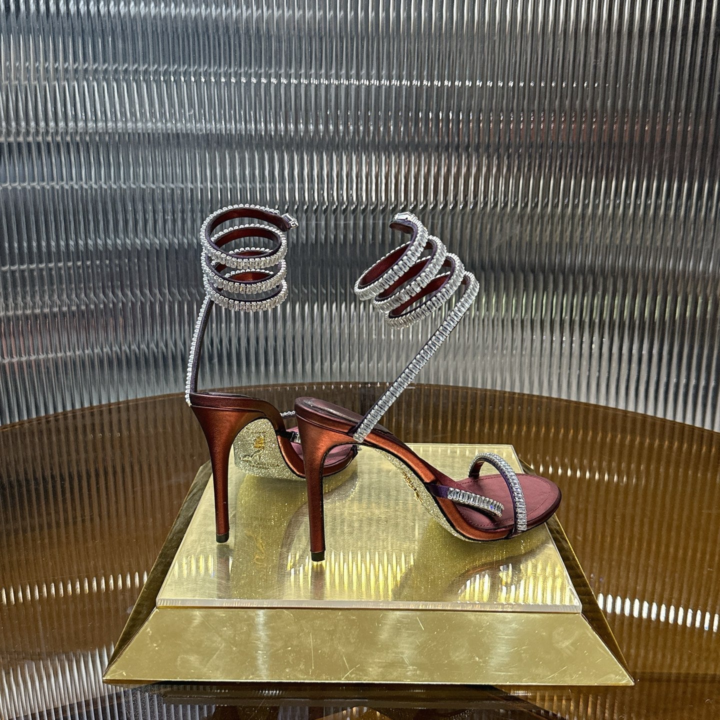 RENE CAOVILLA 26S STILETTO SANDALS 95 MM IN DARK RED LAMBSKIN