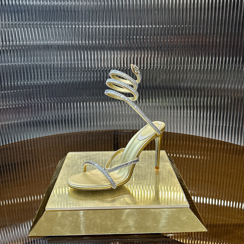 RENE CAOVILLA 26S STILETTO SANDALS 95 MM IN LIGHT GOLD LAMBSKIN