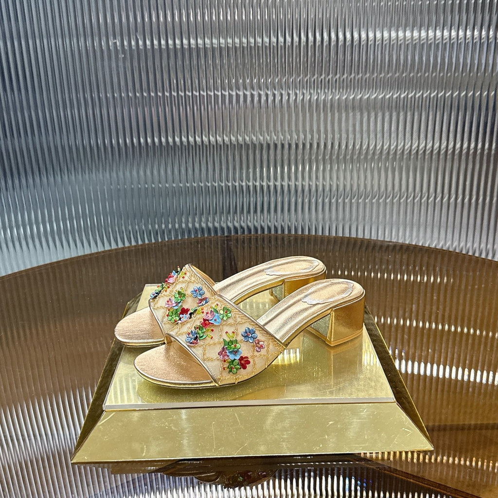 RENE CAOVILLA 26S HIGH-HEEL SANDALS 45 MM IN BEIGE MESH AND METALLIC GOLD LAMBSKIN