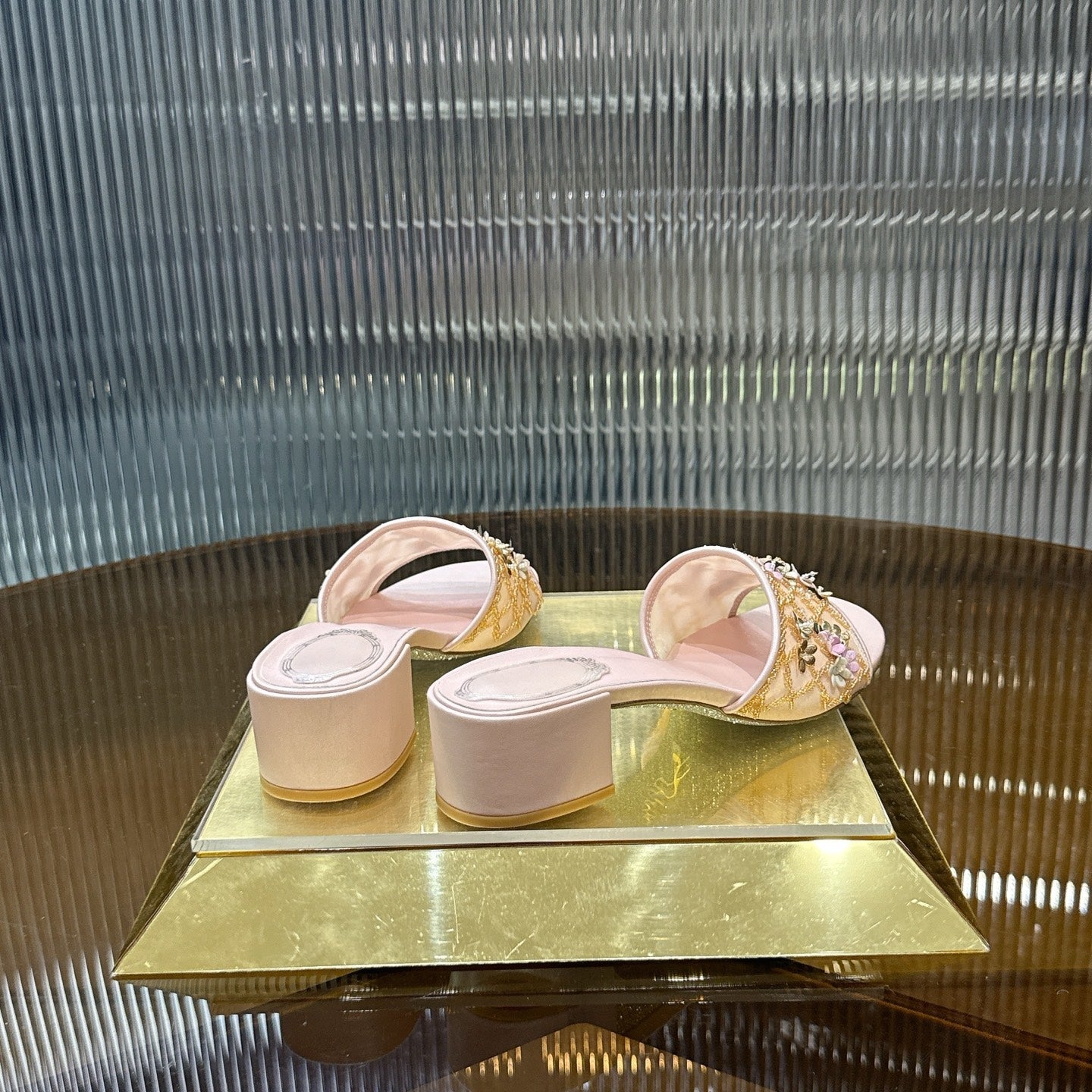 RENE CAOVILLA 26S HIGH-HEEL SANDALS 45 MM IN LIGHT PINK MESH AND LAMBSKIN