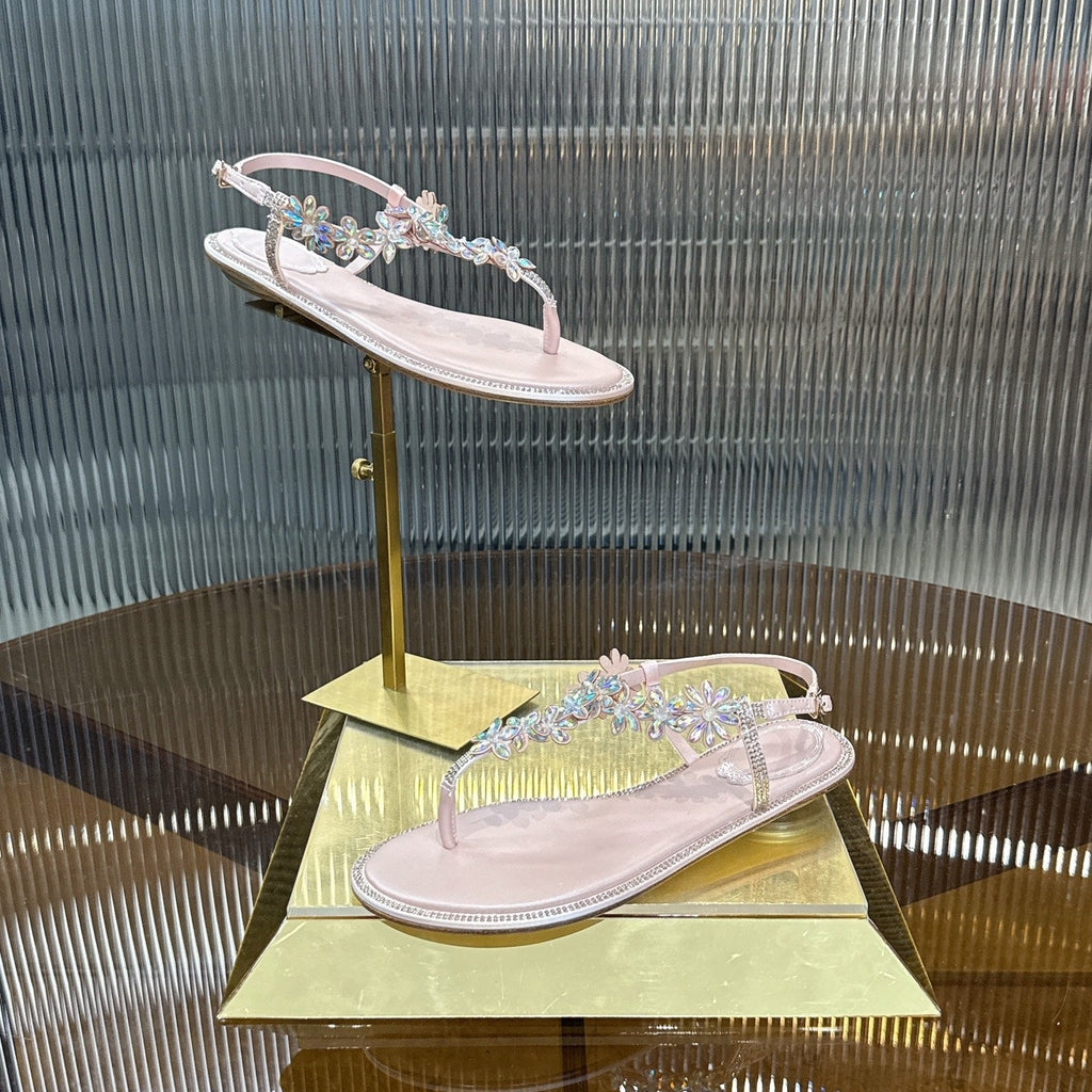 RENE CAOVILLA 26S EMBELLISHED THONG SANDALS IN LIGHT PINK LAMBSKIN