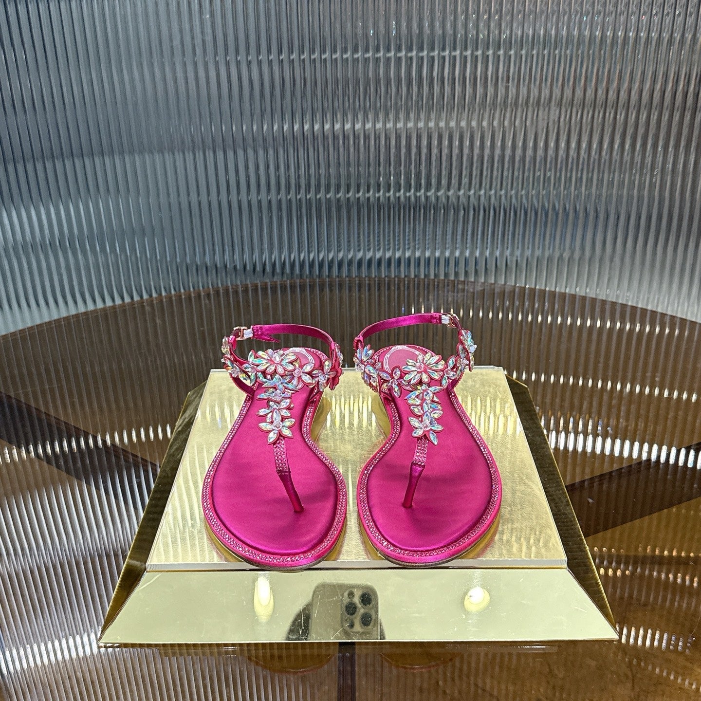 RENE CAOVILLA 26S EMBELLISHED THONG SANDALS IN DARK PINK LAMBSKIN