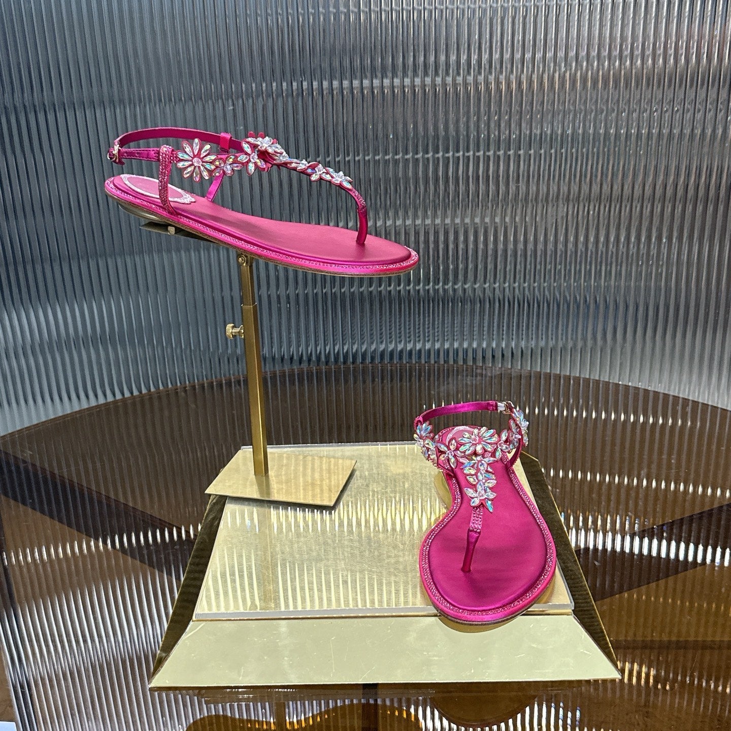 RENE CAOVILLA 26S EMBELLISHED THONG SANDALS IN DARK PINK LAMBSKIN