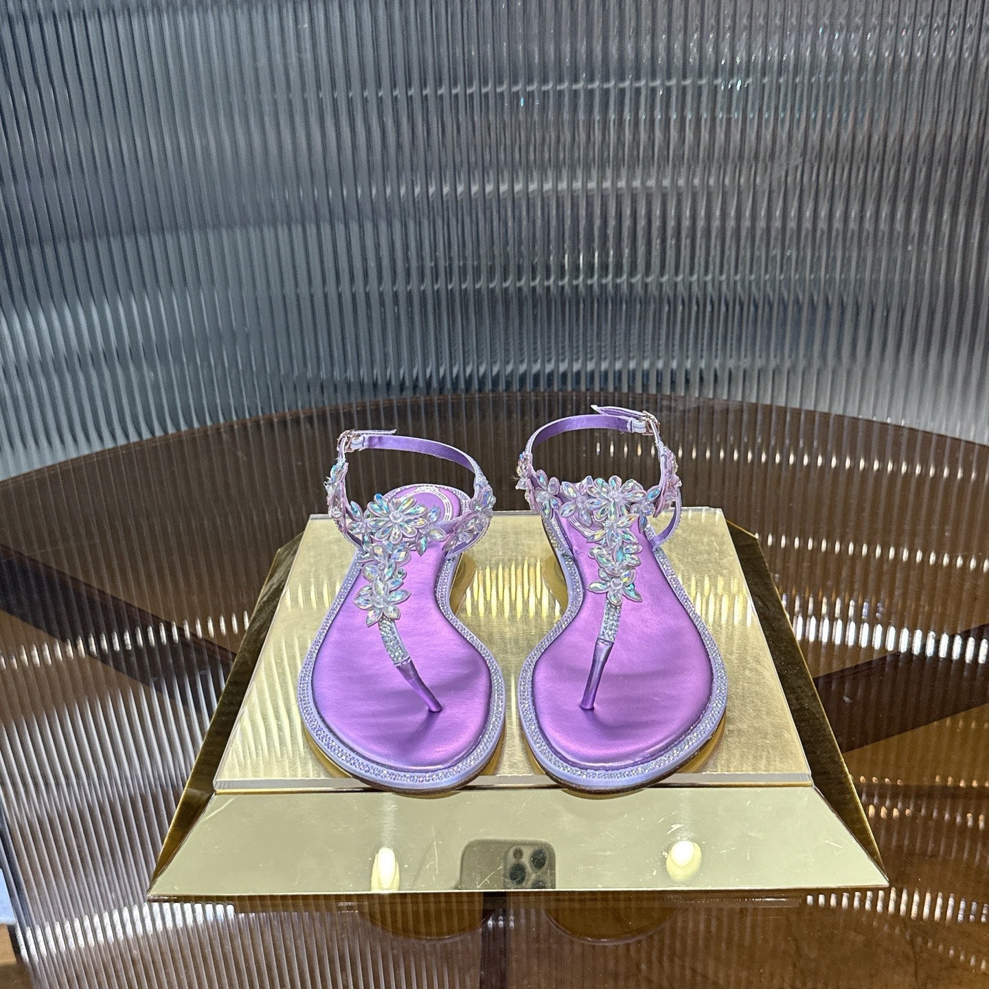 RENE CAOVILLA 26S EMBELLISHED THONG SANDALS IN PURPLE LAMBSKIN