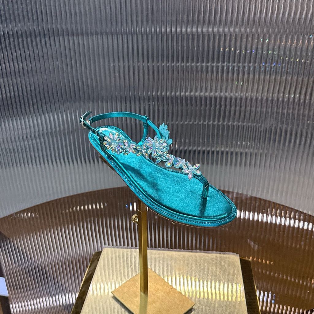 RENE CAOVILLA 26S EMBELLISHED THONG SANDALS IN OCEAN BLUE LAMBSKIN