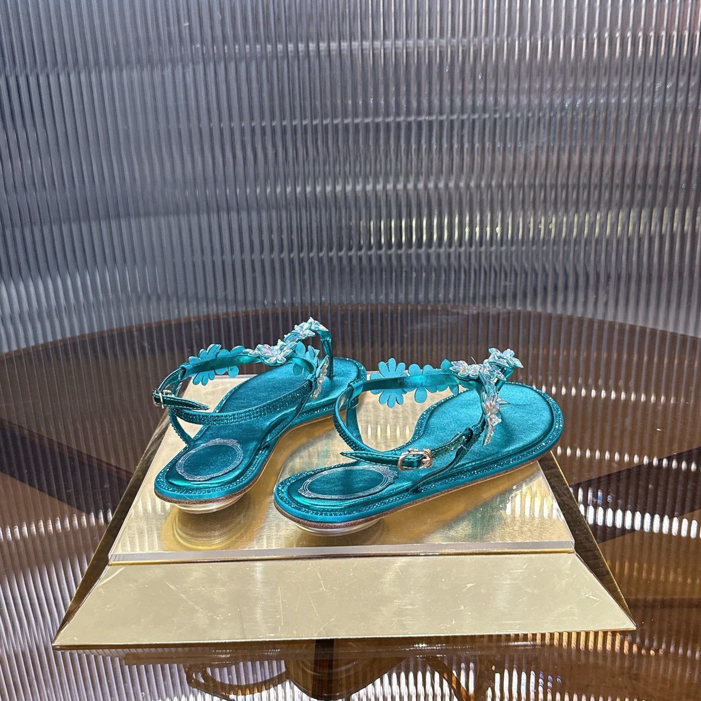 RENE CAOVILLA 26S EMBELLISHED THONG SANDALS IN OCEAN BLUE LAMBSKIN