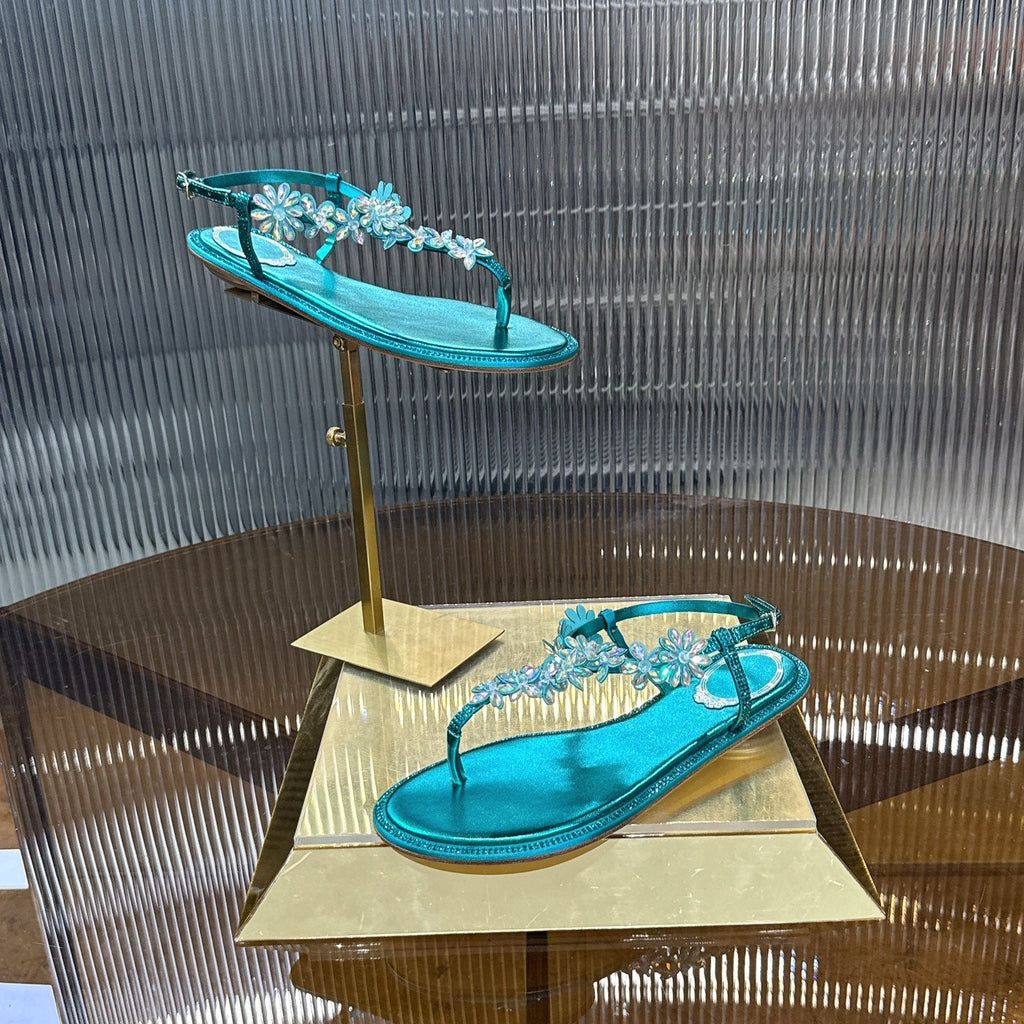 RENE CAOVILLA 26S EMBELLISHED THONG SANDALS IN OCEAN BLUE LAMBSKIN