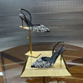 RENE CAOVILLA 26S HIGH-HEEL SLINGBACKS 75 MM IN BLACK LAMBSKIN CRYSTAL EMBELLISHED