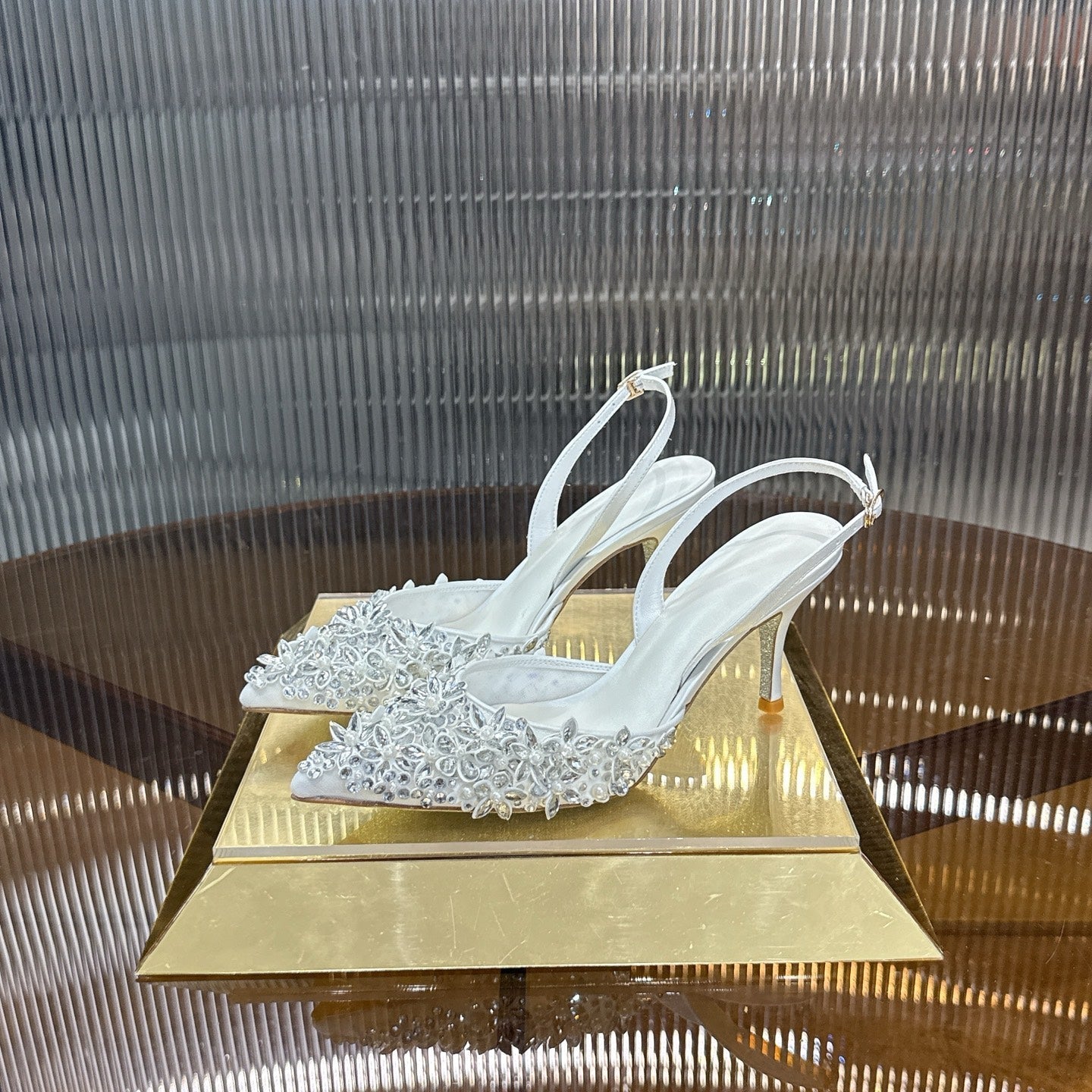 RENE CAOVILLA 26S HIGH-HEEL SLINGBACKS 75 MM IN WHITE LAMBSKIN STYLE 3