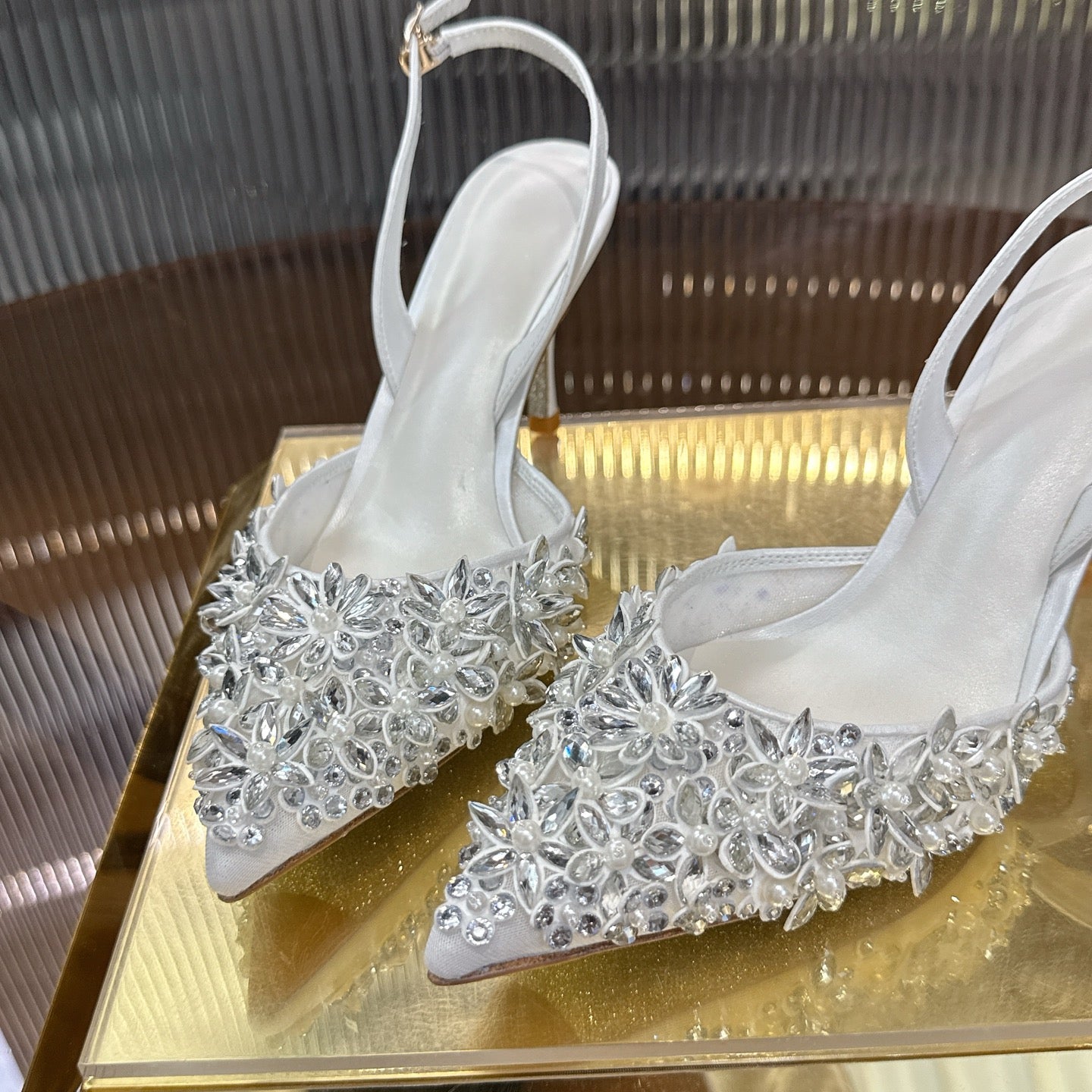 RENE CAOVILLA 26S HIGH-HEEL SLINGBACKS 75 MM IN WHITE LAMBSKIN STYLE 3