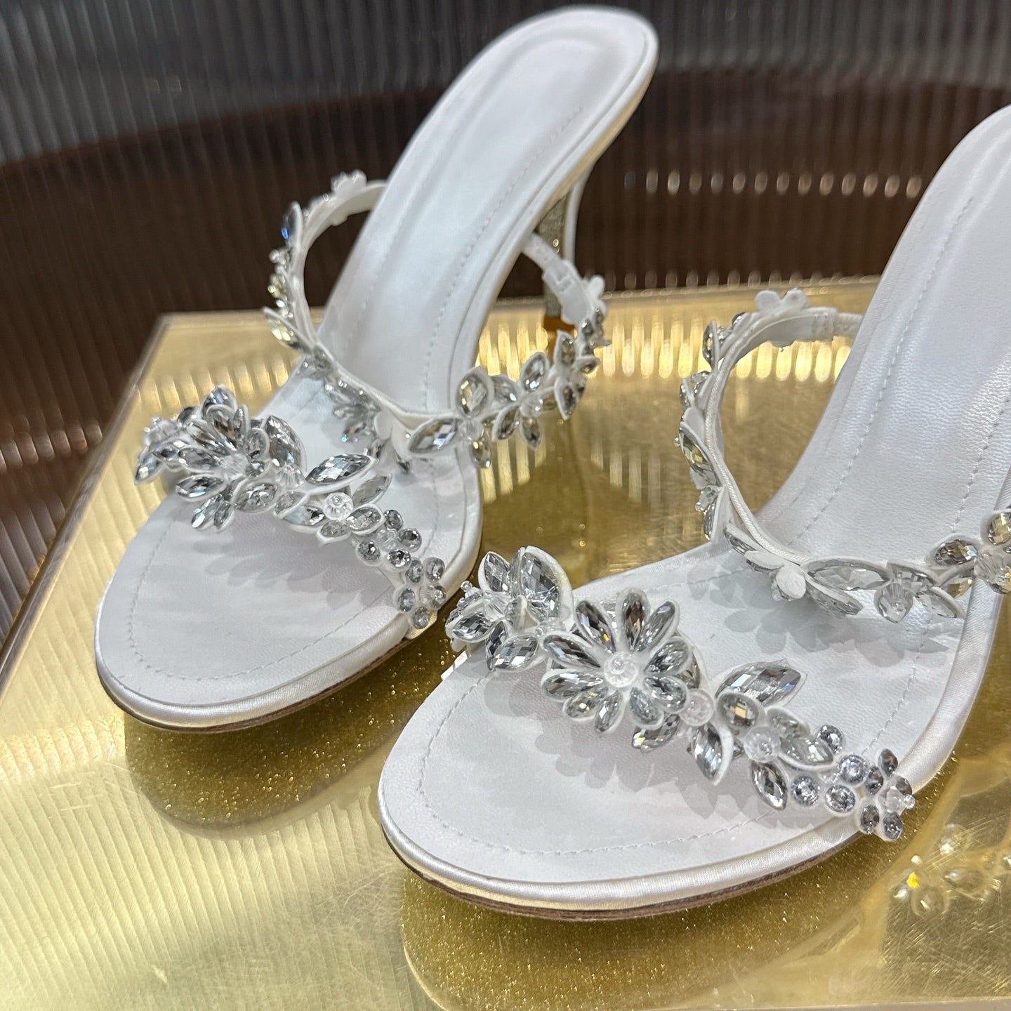 RENE CAOVILLA 26S HEEL SANDALS 75 MM IN WHITE LAMBSKIN WITH CRYSTAL STYLE 2
