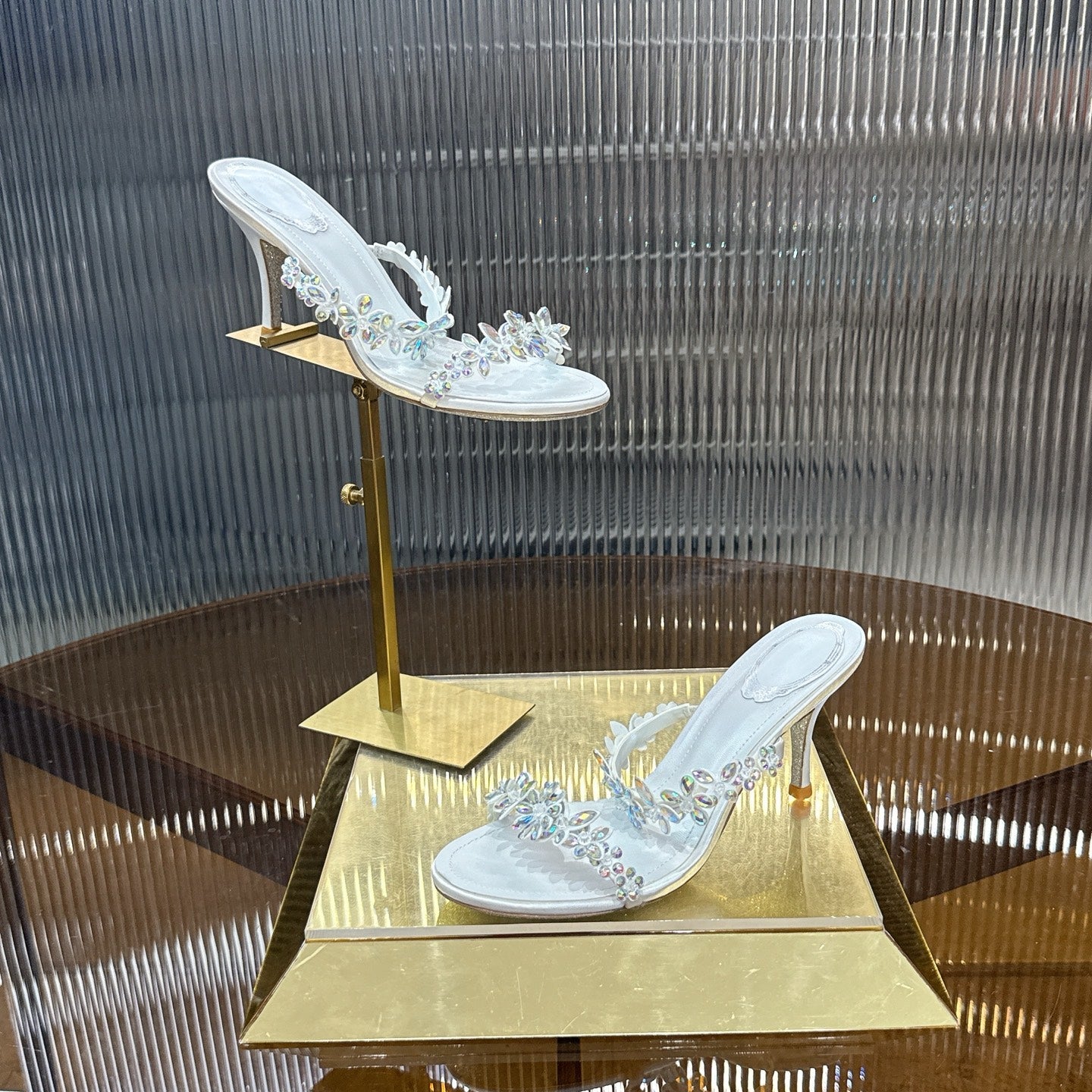 RENE CAOVILLA 26S HEEL SANDALS 75 MM IN WHITE LAMBSKIN WITH CRYSTAL