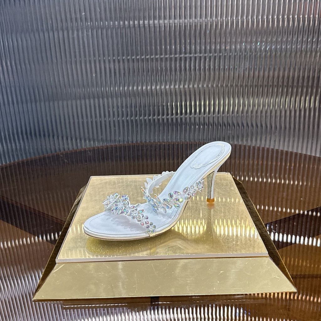 RENE CAOVILLA 26S HEEL SANDALS 75 MM IN WHITE LAMBSKIN WITH CRYSTAL