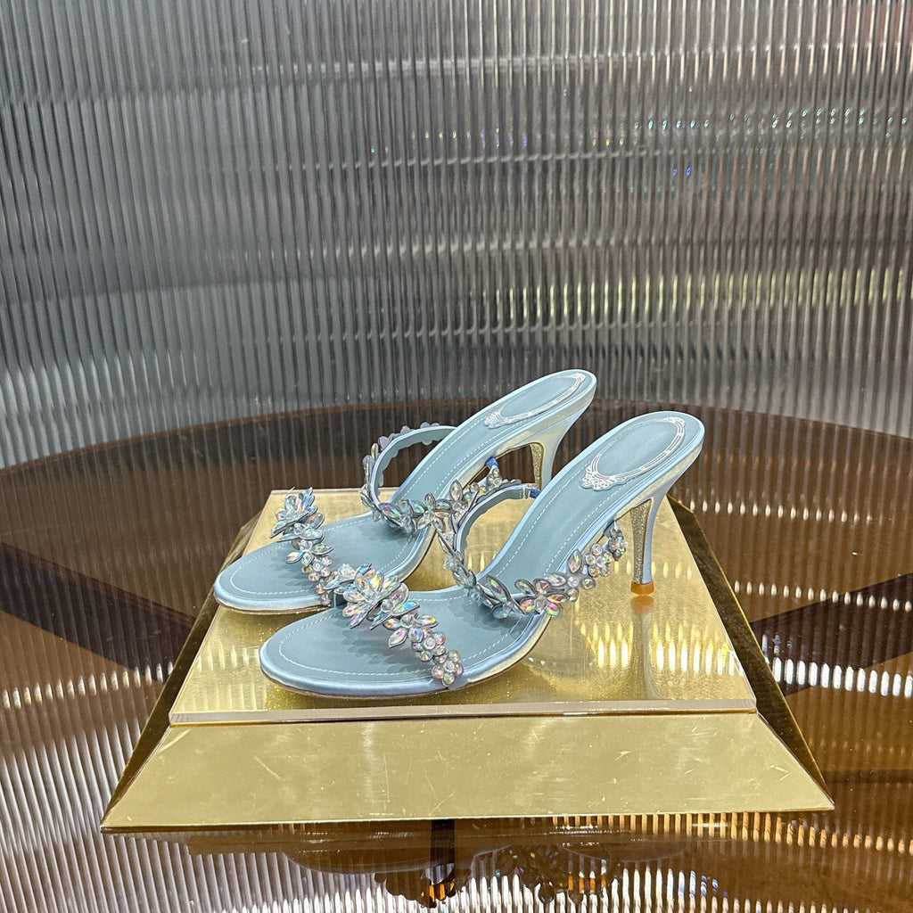 RENE CAOVILLA 26S HEEL SANDALS 75 MM IN PASTEL BLUE LAMBSKIN WITH CRYSTAL