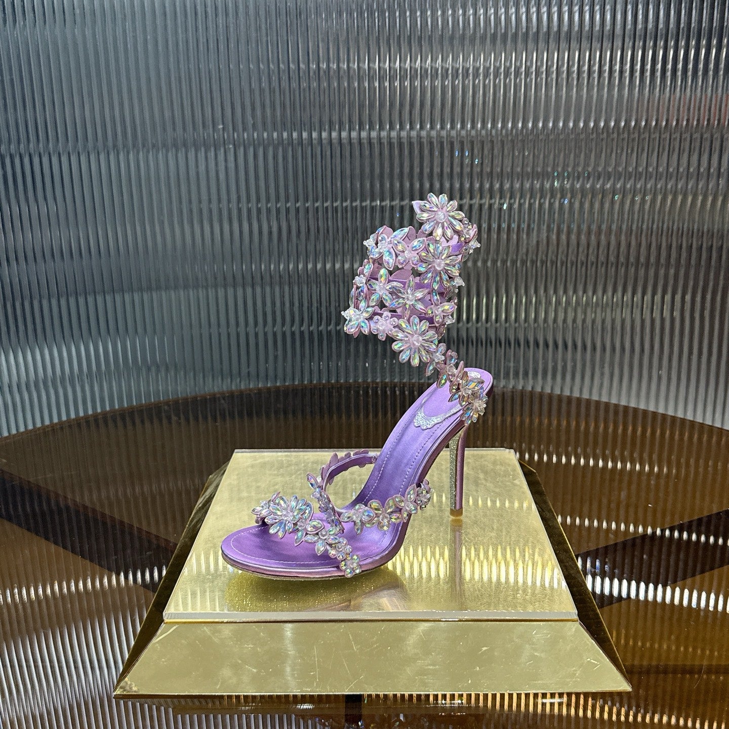 RENE CAOVILLA 26S HEELED SANDALS 100 MM IN PURPLE LAMBSKIN