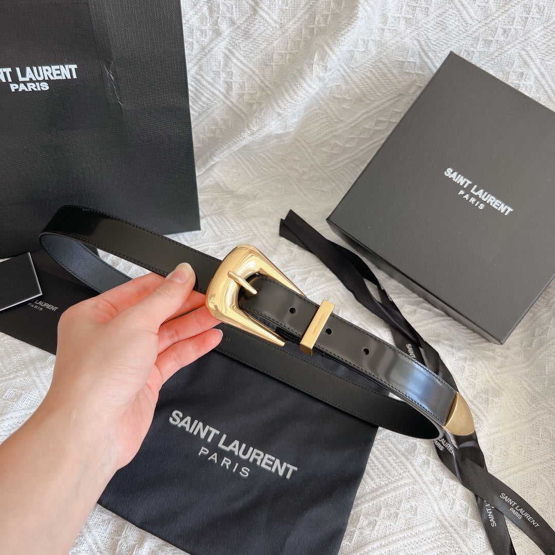YSL 25S BELT 25 MM IN BLACK GLOSSY CALFSKIN 558367