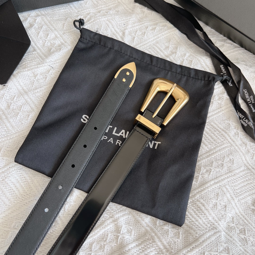 YSL 25S BELT 25 MM IN BLACK GLOSSY CALFSKIN 558367