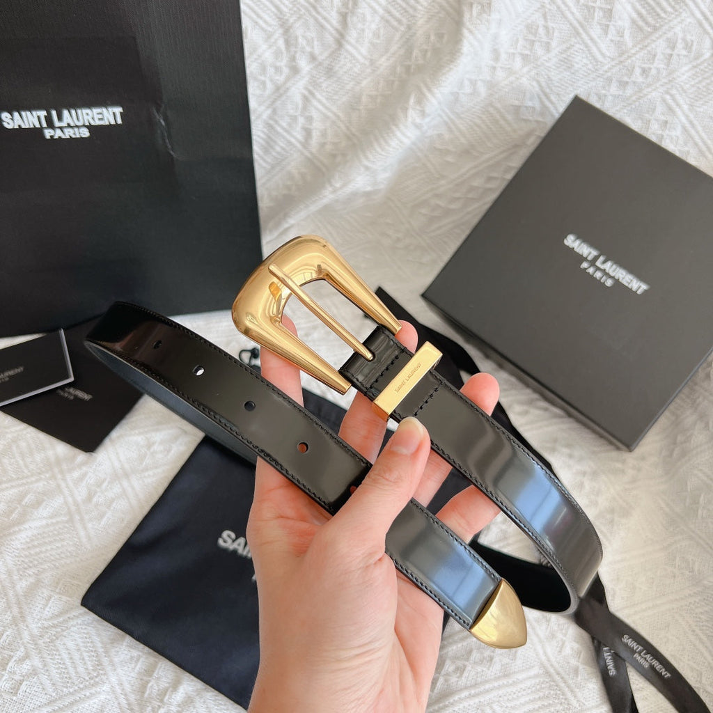 YSL 25S BELT 25 MM IN BLACK GLOSSY CALFSKIN 558367