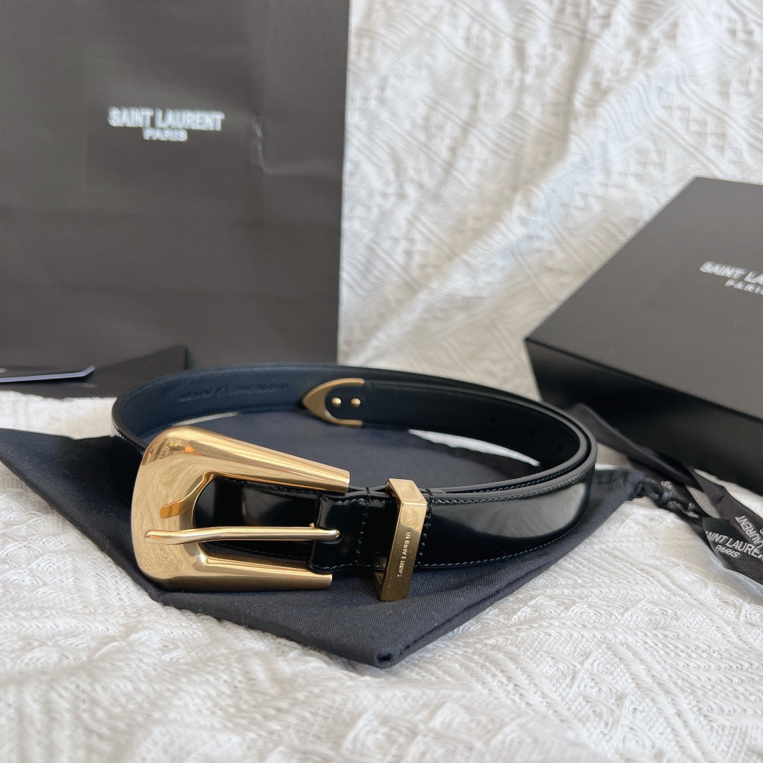YSL 25S BELT 25 MM IN BLACK GLOSSY CALFSKIN 558367