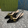 WOMEN'S SLINGBACK 45MM IN BLACK CALFSKIN WITH GOLD HARDWARE