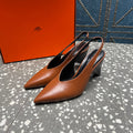 HIGH SLINGBACKS 7 CM IN UMBER BROWN SHEEPSKIN