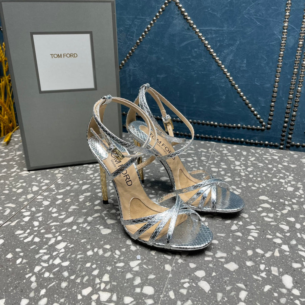 IDA SANDAL 10 CM IN SILVER SNAKE PATTERNED CALFSKIN