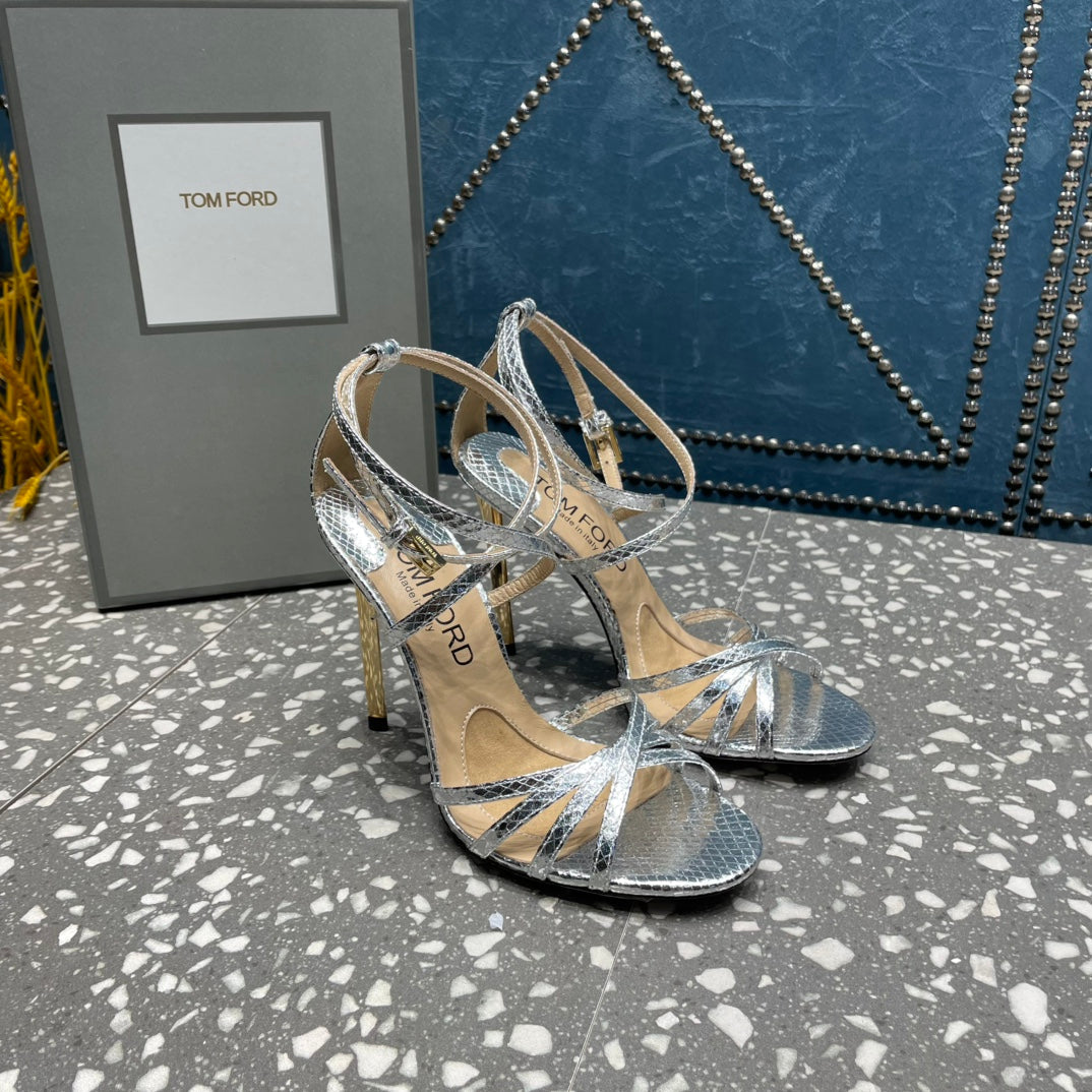 IDA SANDAL 10 CM IN SILVER SNAKE PATTERNED CALFSKIN