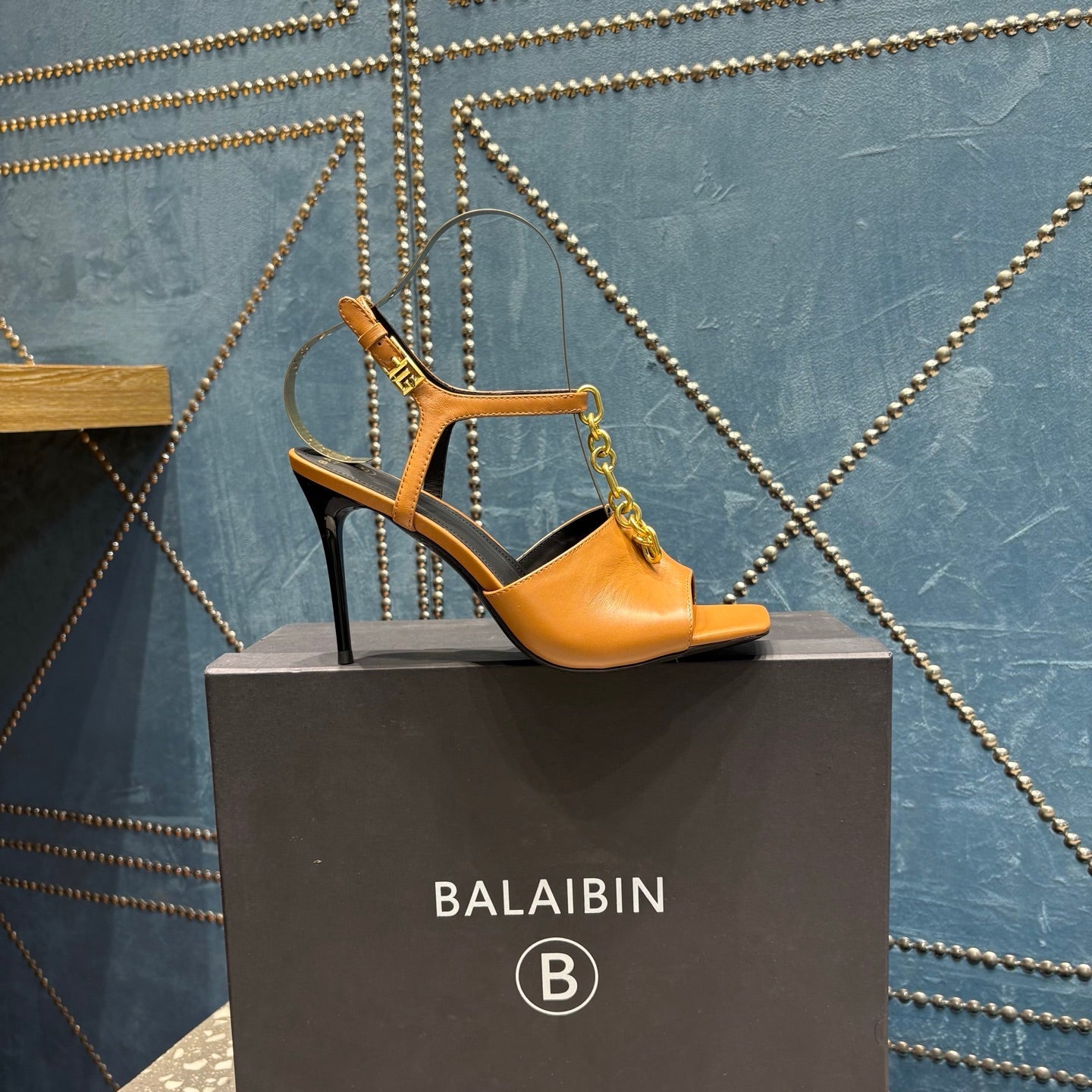 BALMAIN 26S HIGH-HEEL SANDALS 95 MM IN BROWN CALFSKIN