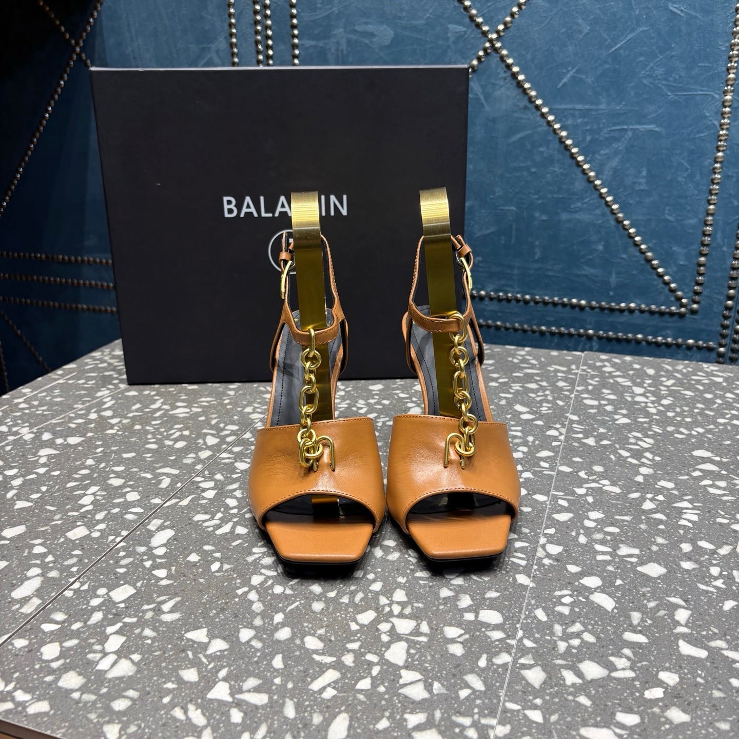 BALMAIN 26S HIGH-HEEL SANDALS 95 MM IN BROWN CALFSKIN