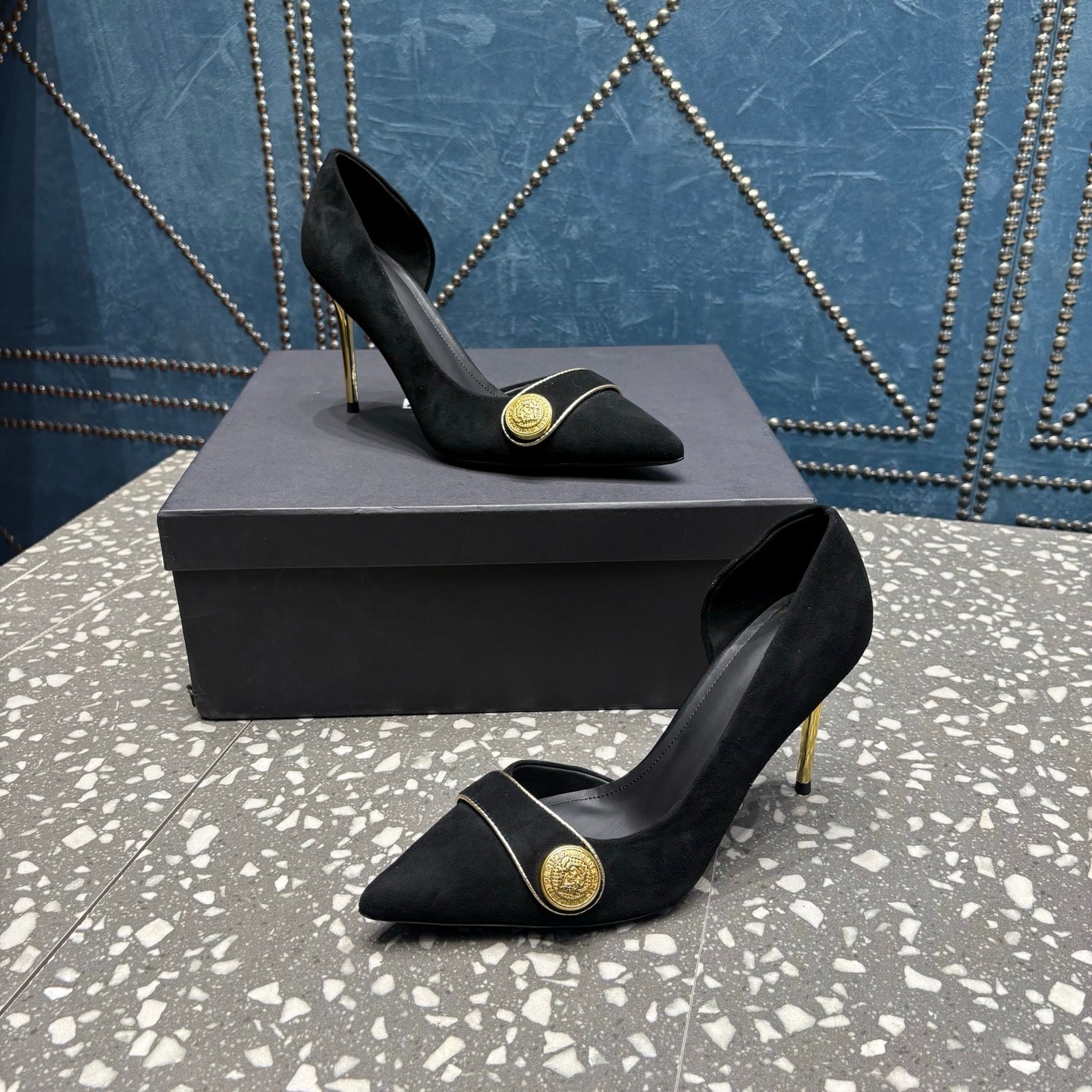 BALMAIN 26S HIGH-HEEL SHOES 95 MM IN BLACK SUEDE