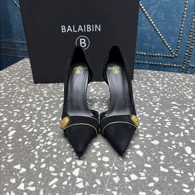 BALMAIN 26S HIGH-HEEL SHOES 95 MM IN BLACK SUEDE
