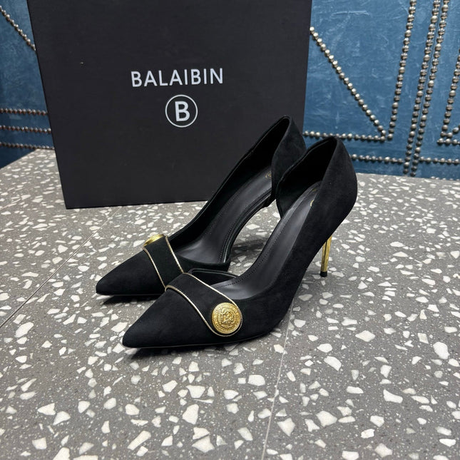 BALMAIN 26S HIGH-HEEL SHOES 95 MM IN BLACK SUEDE