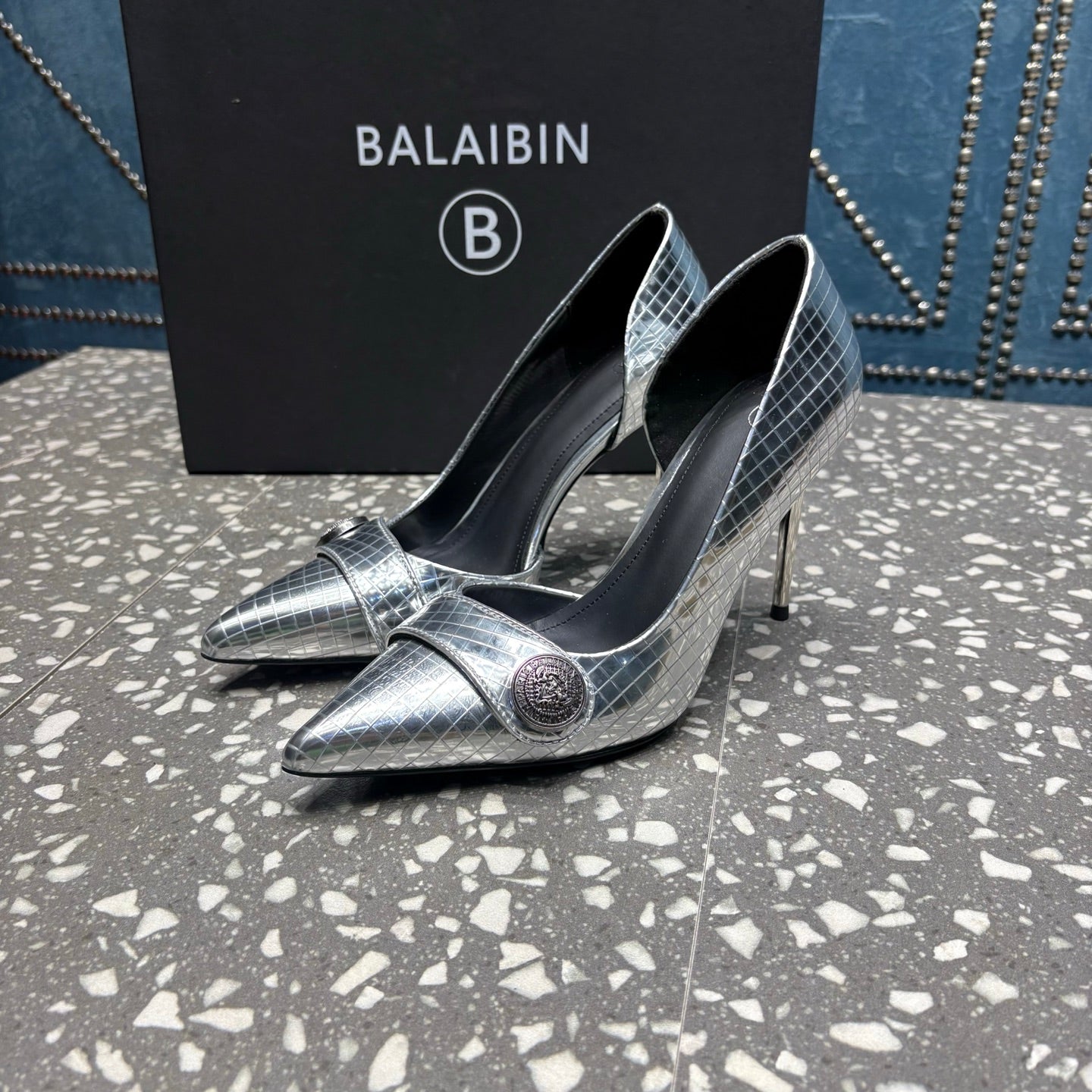 BALMAIN 26S HIGH-HEEL SHOES 95 MM IN SILVER CALFSKIN