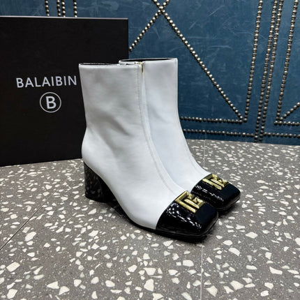 BALMAIN 26S BOOTS 65 MM IN WHITE AND BLACK CALFSKIN