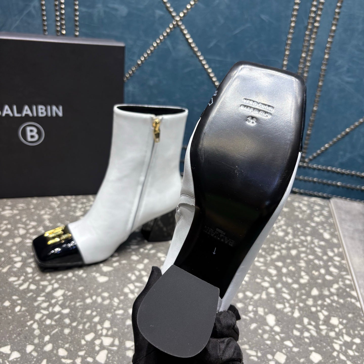 BALMAIN 26S BOOTS 65 MM IN WHITE AND BLACK CALFSKIN