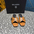 BALMAIN 26S CROSS-STRAP SLIDES IN BROWN CALFSKIN
