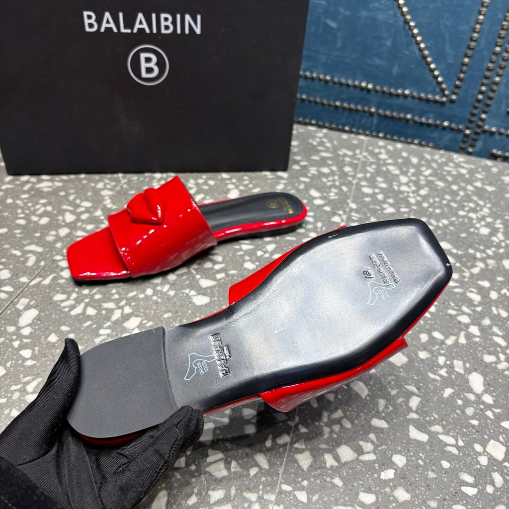 BALMAIN 26S SLIPPERS IN RED GLOSSY CALFSKIN