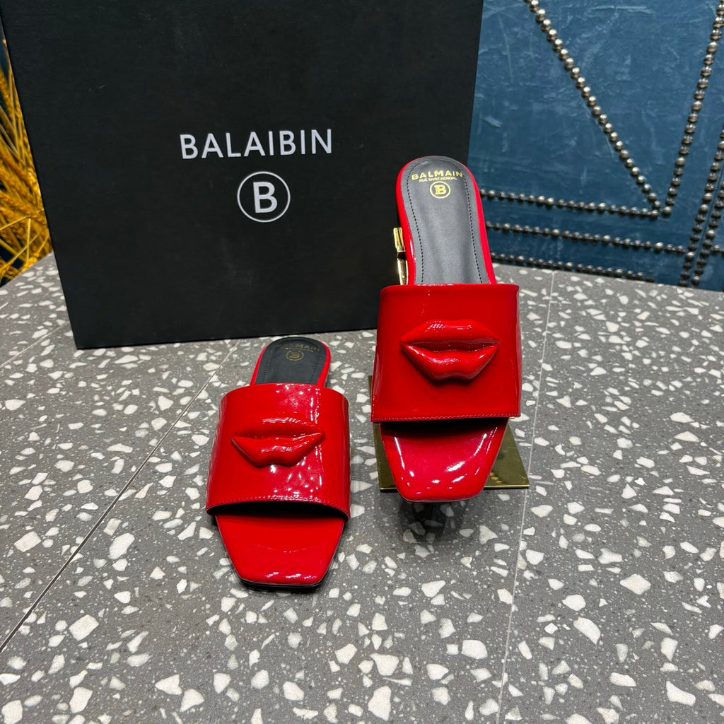 BALMAIN 26S SLIPPERS IN RED GLOSSY CALFSKIN