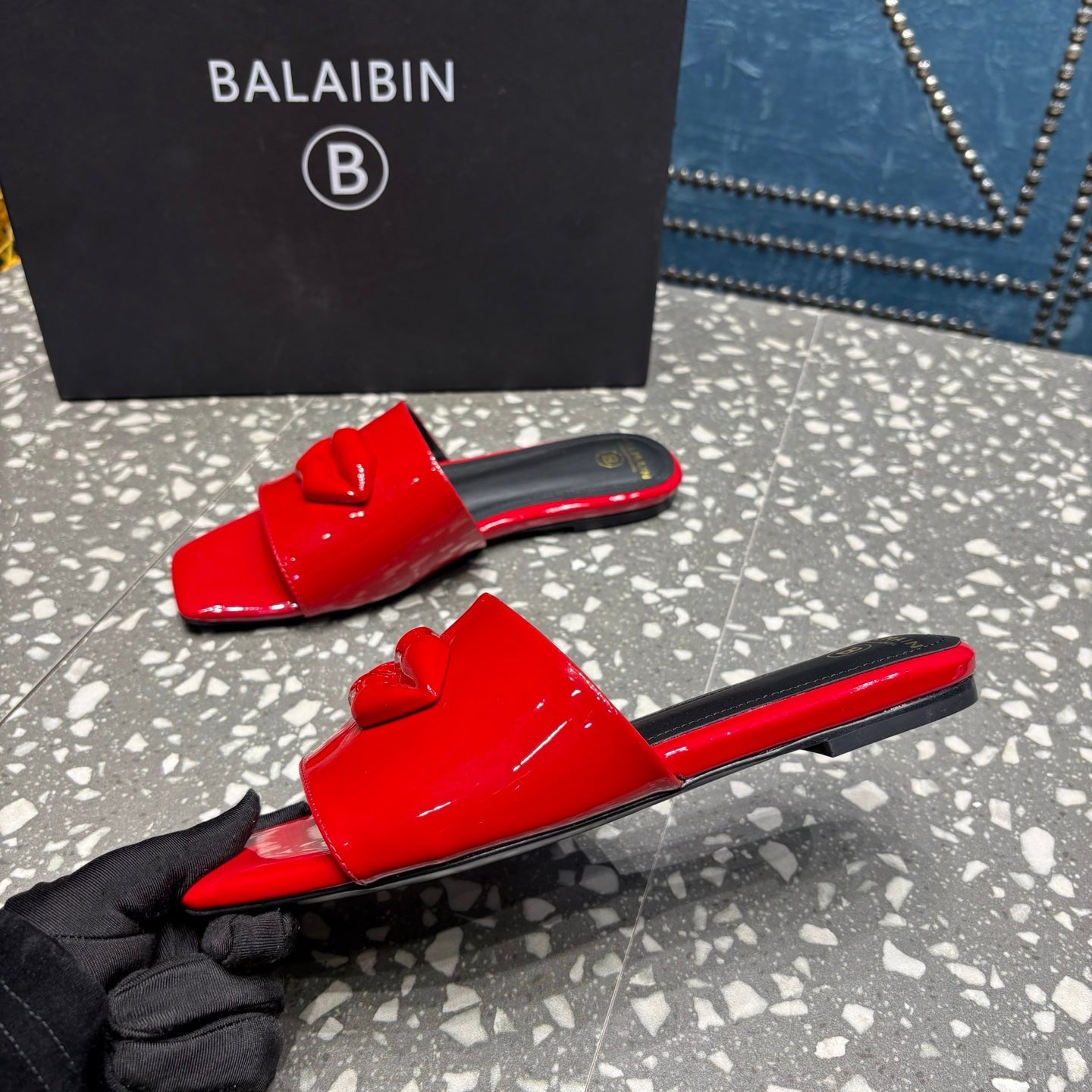 BALMAIN 26S SLIPPERS IN RED GLOSSY CALFSKIN