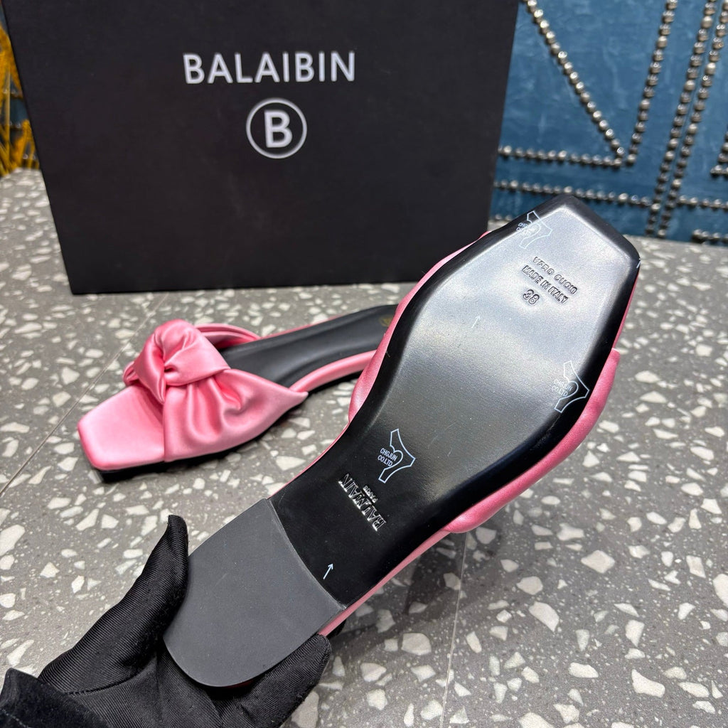 BALMAIN 26S SLIDES IN PINK SATIN