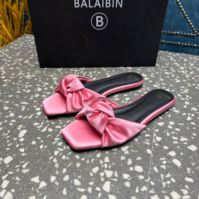 BALMAIN 26S SLIDES IN PINK SATIN