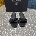 BALMAIN 26S SLIDES IN BLACK SATIN