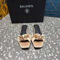BALMAIN 26S SLIDES IN LIGHT WARM BEIGE SATIN