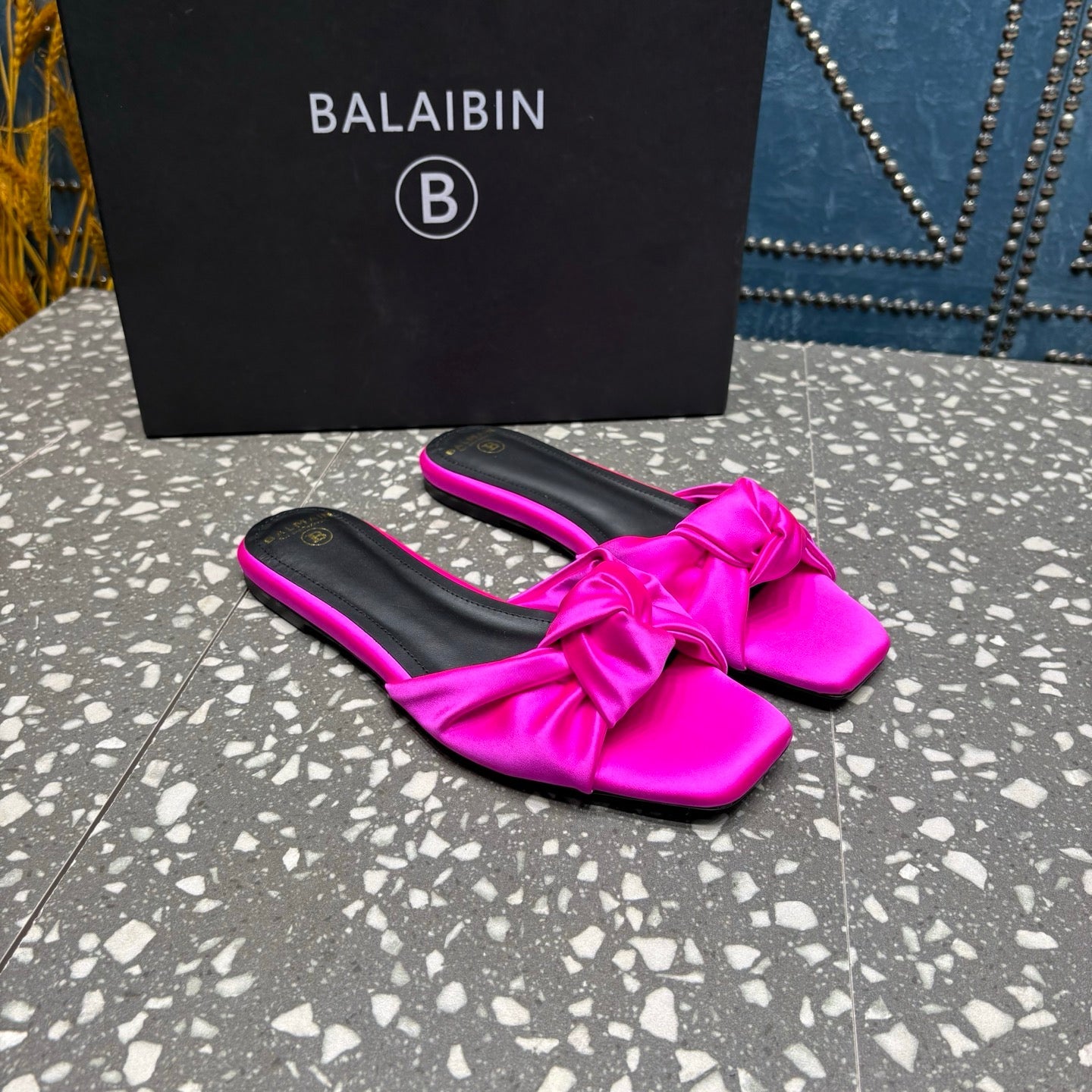 BALMAIN 26S SLIDES IN DARK PINK SATIN