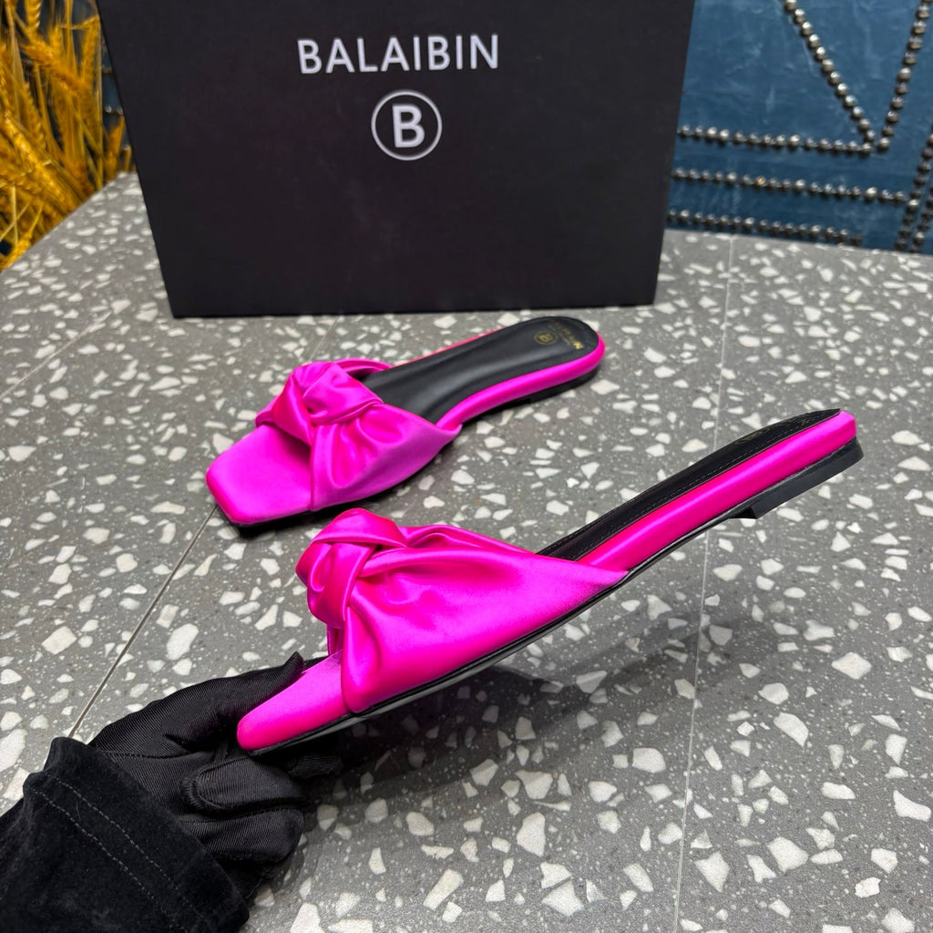 BALMAIN 26S SLIDES IN DARK PINK SATIN