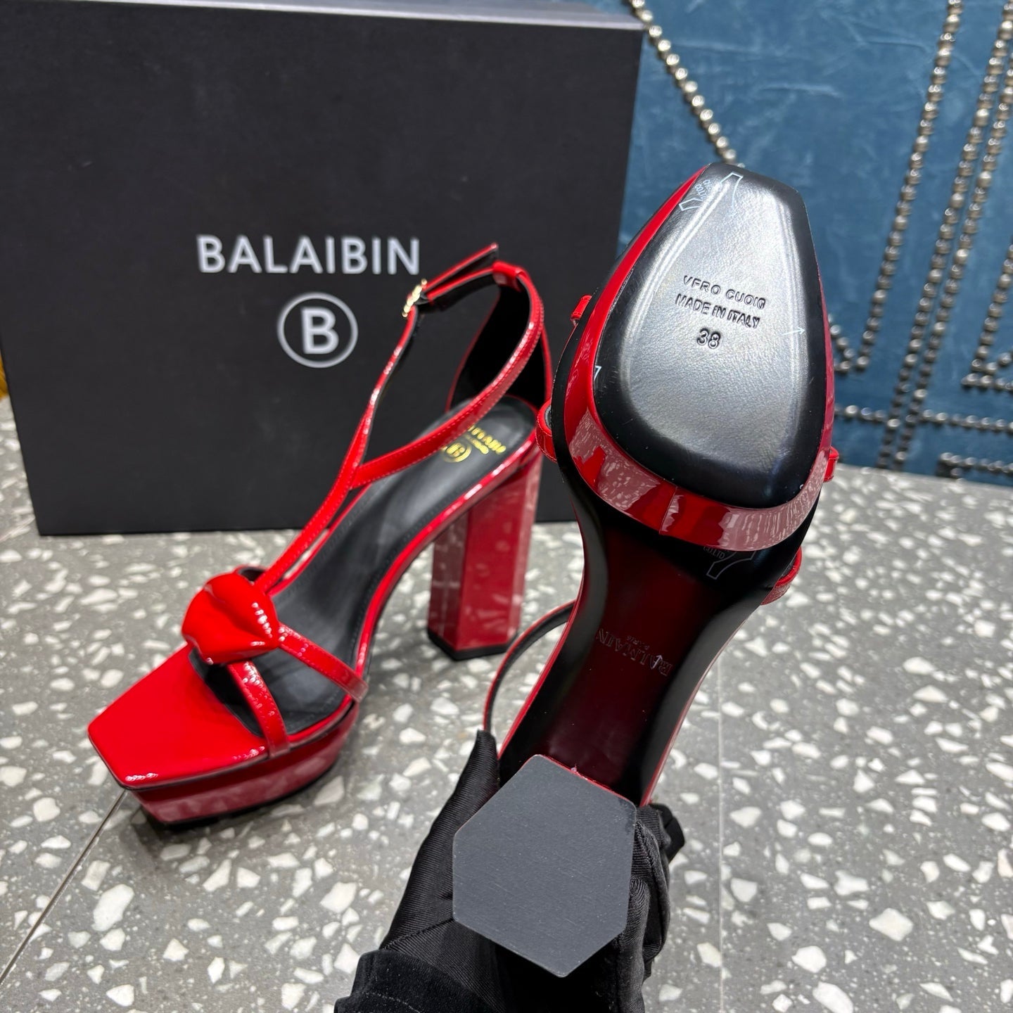 BALMAIN 26S HIGH-HEELED SANDALS 105 MM IN RED CALFSKIN STYLE 9